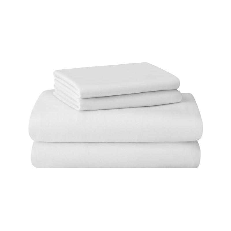 Featherhead 100 Cotton 4PCs Flannel Sheet Set  DoubleBrushed for Extra Softness Warm  Breathable Extra Deep Pockets fits Up to 17 White King
