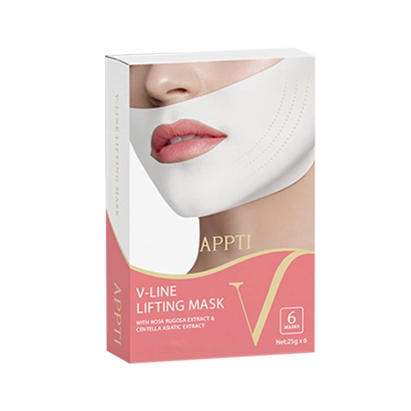 V Shape Face Mask Firming Facial Mask Double V Line Lifting Mask for Women Men White 6 Pieces