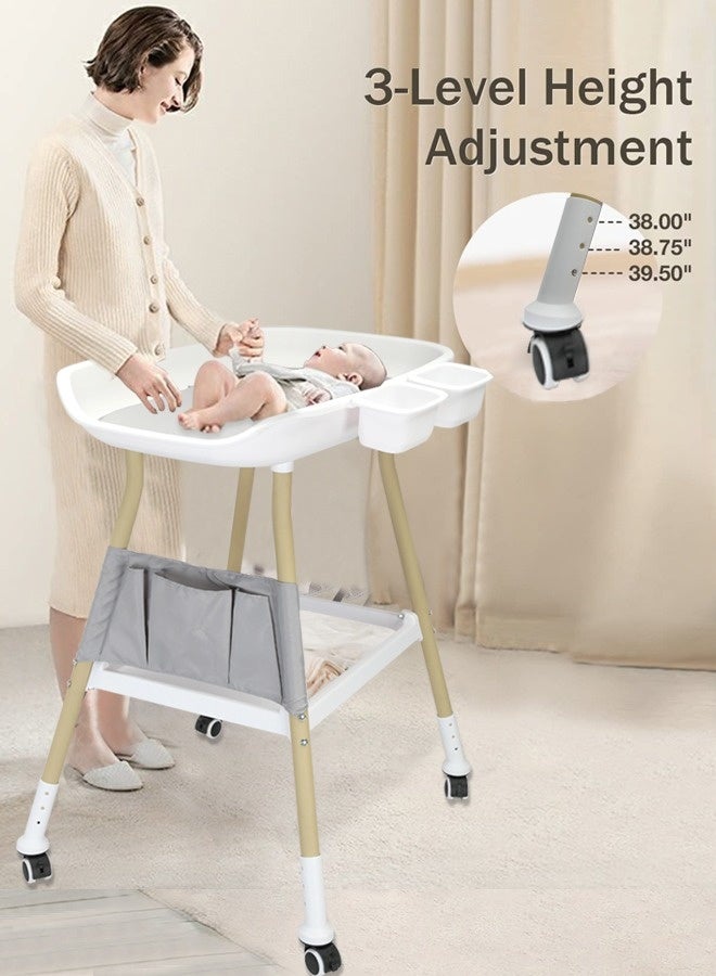 Deluxe baby changing table dresser diaper station with changing pad adjustable height top changing table with nursery organizer and Large storage rack for newborn baby and infant - Image 1