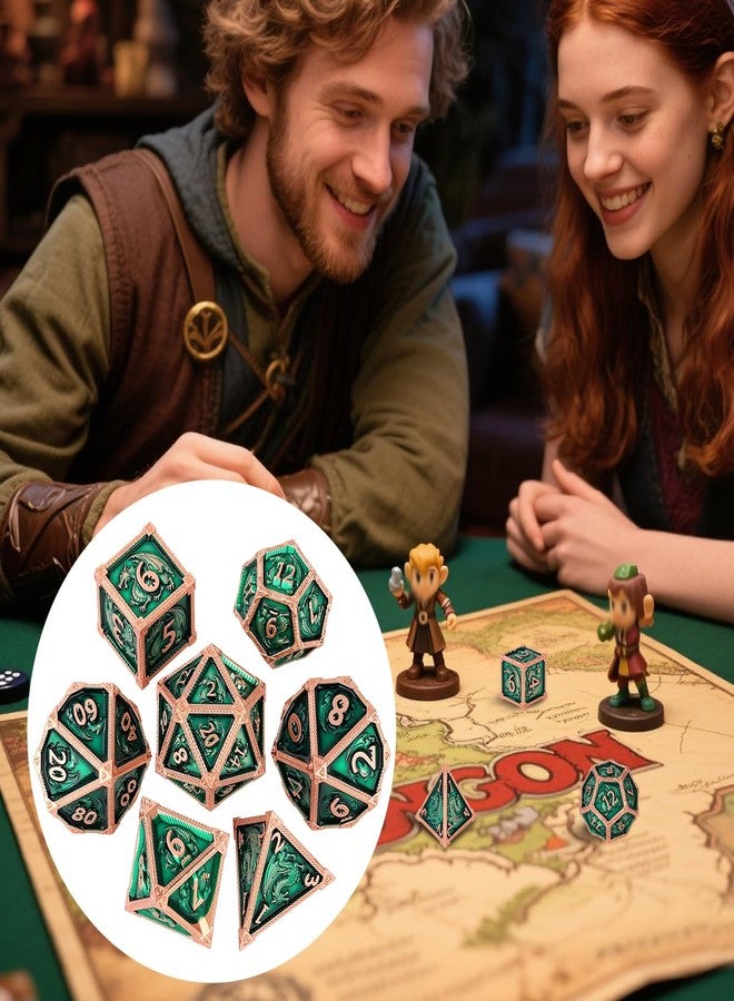 DND DADO DND Metal Dragon Dice Set, 7-Piece Polyhedral Metal Dice, RPG, MTG, Role Playing Board Game Accessories, D&D Gifts with Gift Bag, D20, D12, 2 D10 (00-90 and 0-9), D8, D6 and D4, Green - Image 5