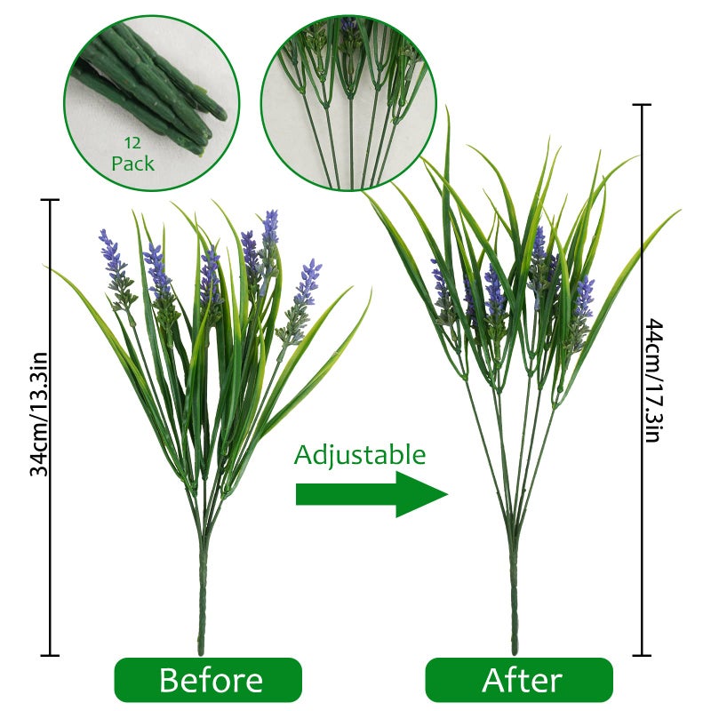 obbsie 12 Bundles Artificial Plants Outdoor, 18.2" UV Resistant Faux Monkey Grass Greenery Stems No Fade Faux Plastic Flowers Shrubs for Home Weddings Garden Porch Front Patio Office Decor - Purple - Image 5