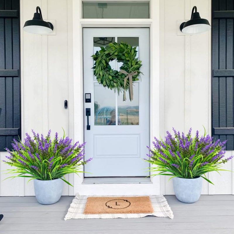 obbsie 12 Bundles Artificial Plants Outdoor, 18.2" UV Resistant Faux Monkey Grass Greenery Stems No Fade Faux Plastic Flowers Shrubs for Home Weddings Garden Porch Front Patio Office Decor - Purple - Image 3