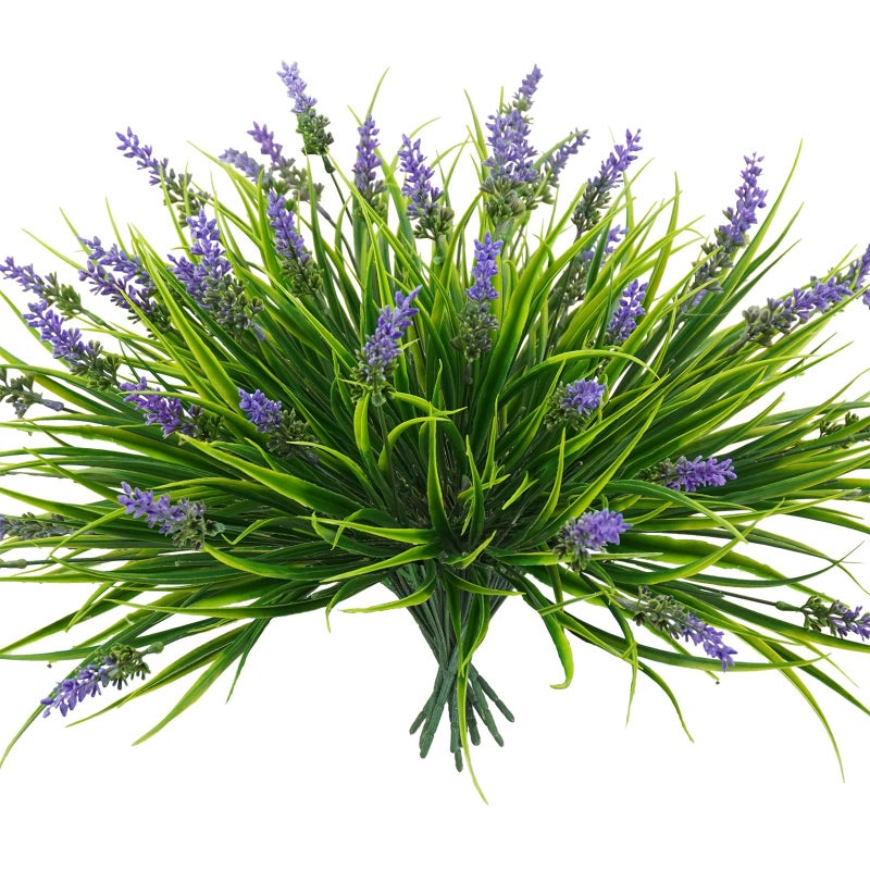 obbsie 12 Bundles Artificial Plants Outdoor, 18.2" UV Resistant Faux Monkey Grass Greenery Stems No Fade Faux Plastic Flowers Shrubs for Home Weddings Garden Porch Front Patio Office Decor - Purple - Image 1