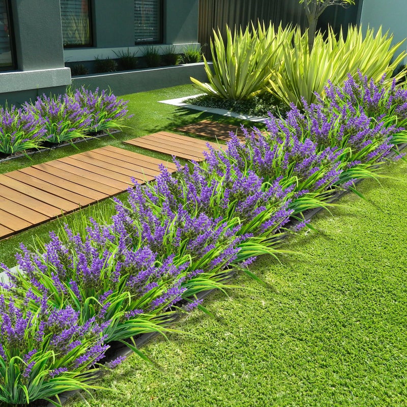 obbsie 12 Bundles Artificial Plants Outdoor, 18.2" UV Resistant Faux Monkey Grass Greenery Stems No Fade Faux Plastic Flowers Shrubs for Home Weddings Garden Porch Front Patio Office Decor - Purple - Image 2