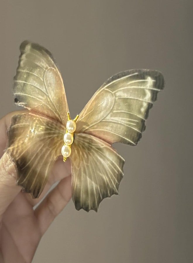 Jumwrit 2pcs Boho Big Pearl Green Butterfly Hair Barrette 3D Moving Wings Hair Clips Strong Hold Fairy Hairpin Accessories for Women Girls - Image 4
