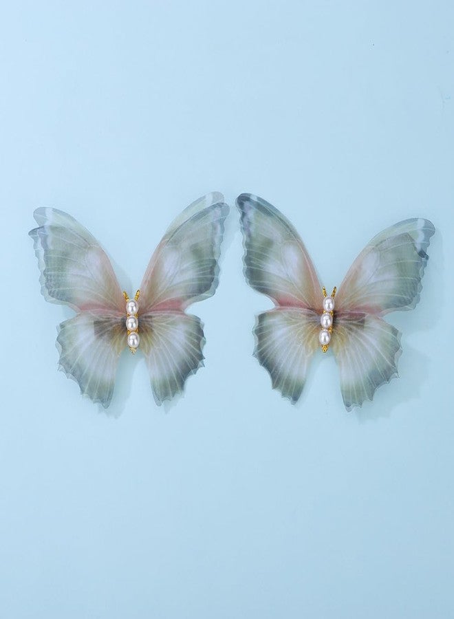 Jumwrit 2pcs Boho Big Pearl Green Butterfly Hair Barrette 3D Moving Wings Hair Clips Strong Hold Fairy Hairpin Accessories for Women Girls - Image 5