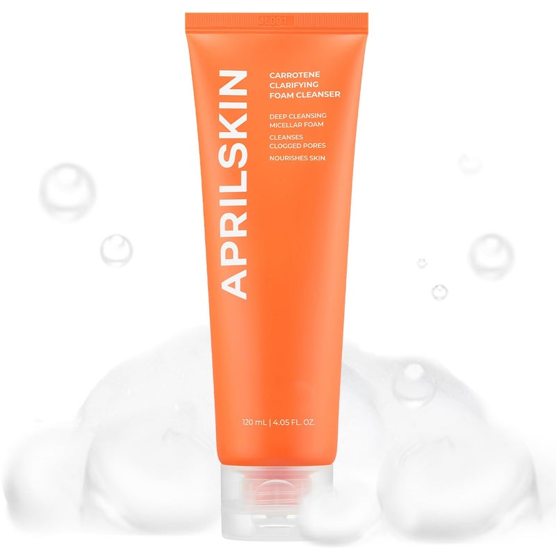 Aprilskin Carrotene Clarifying Foam Cleanser - Deep Cleansing with BHAs & Sebum Control for Oily, Sensitive, Acne-Prone Skin - 120ml - Vegan, Cruelty Free - Image 1