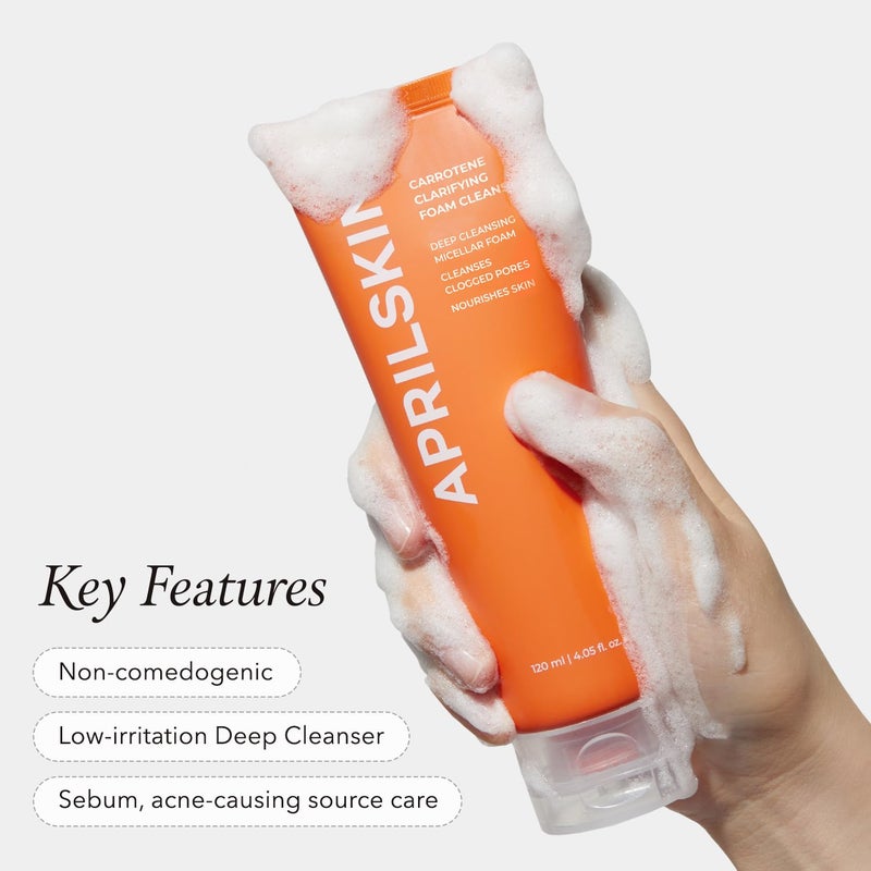 Aprilskin Carrotene Clarifying Foam Cleanser - Deep Cleansing with BHAs & Sebum Control for Oily, Sensitive, Acne-Prone Skin - 120ml - Vegan, Cruelty Free - Image 3