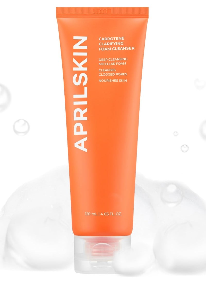 APRILSKIN - Aprilskin Carrotene Clarifying Foam Cleanser - Deep Cleansing with BHAs & Sebum Control for Oily, Sensitive, Acne-Prone Skin - 120ml - Vegan, Cruelty Free - Image 1