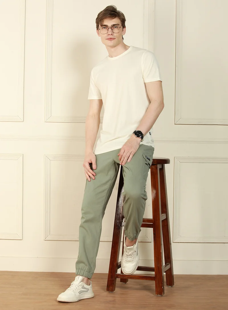 Dennis Lingo Relaxed Fit Sage Green Men's Cotton Lycra Solid Cargo Trouser, Mid Rise, Full Length, Casual