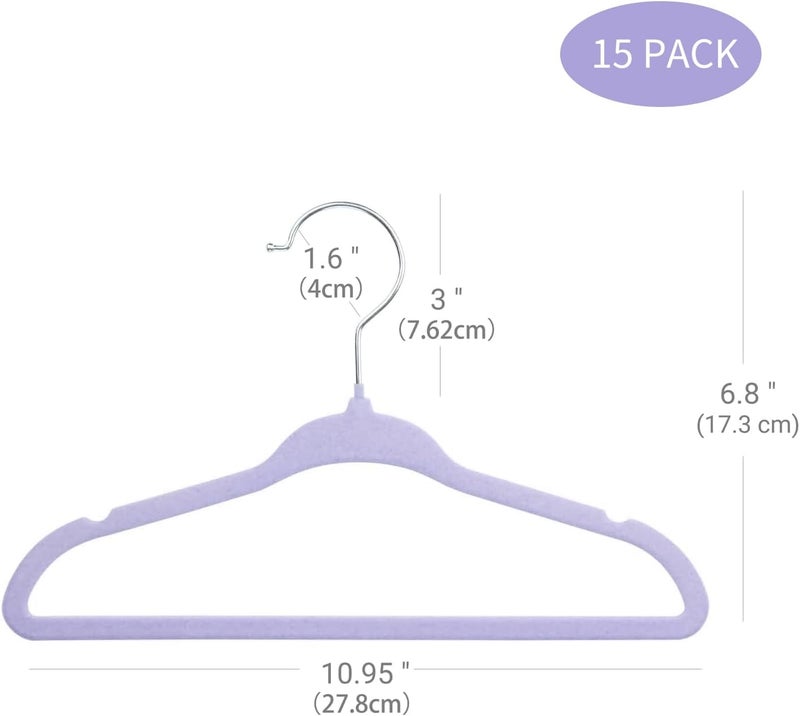 مانجوتري مانجو تري شماعات مخملية للأطفال مقاس 11 بوصة، شماعات معاطف أطفال غير قابلة للانزلاق بخطاف دوار 360 درجة، شماعة أطفال رفيعة جدًا من اللباد لملابس الرضع والأطفال الصغار، 15 قطعة (أرجواني) - Image 3