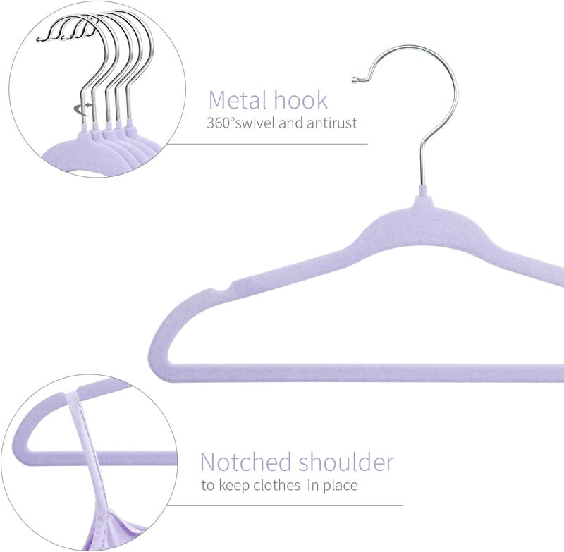 مانجوتري مانجو تري شماعات مخملية للأطفال مقاس 11 بوصة، شماعات معاطف أطفال غير قابلة للانزلاق بخطاف دوار 360 درجة، شماعة أطفال رفيعة جدًا من اللباد لملابس الرضع والأطفال الصغار، 15 قطعة (أرجواني) - Image 4