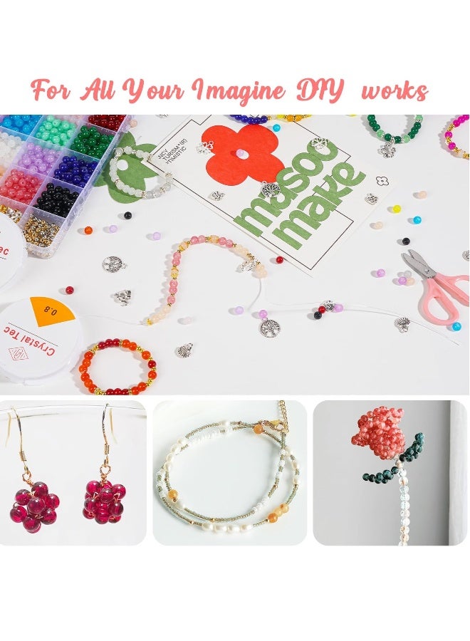 Colorful Glass Beads for Jewelry Crafting 1258 Pcs 6mm Pearl Beads with Elastic String Charms and Rings for Bracelets Necklaces Earrings DIY Projects for All Ages - Image 3