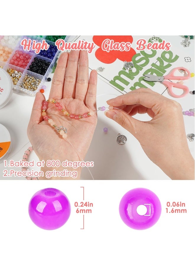 Colorful Glass Beads for Jewelry Crafting 1258 Pcs 6mm Pearl Beads with Elastic String Charms and Rings for Bracelets Necklaces Earrings DIY Projects for All Ages - Image 4