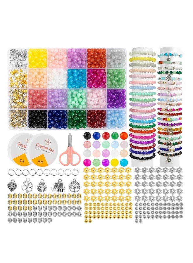 Colorful Glass Beads for Jewelry Crafting 1258 Pcs 6mm Pearl Beads with Elastic String Charms and Rings for Bracelets Necklaces Earrings DIY Projects for All Ages - Image 1