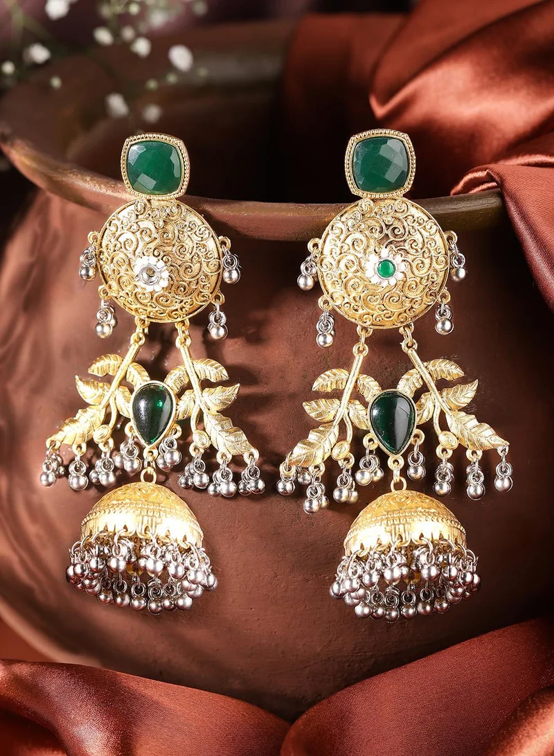 آي شين أقراط متدلية زمردية مطلية باللون الأخضر المعدني الدافئ