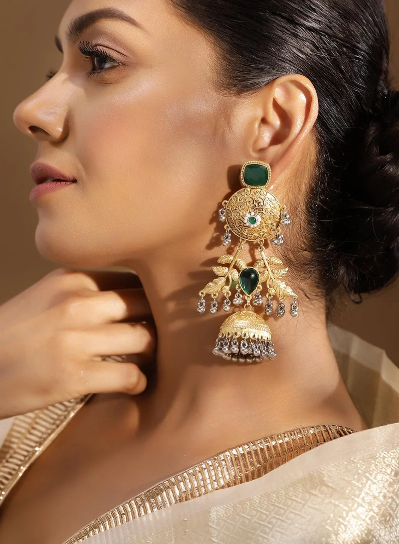 آي شين أقراط متدلية زمردية مطلية باللون الأخضر المعدني الدافئ