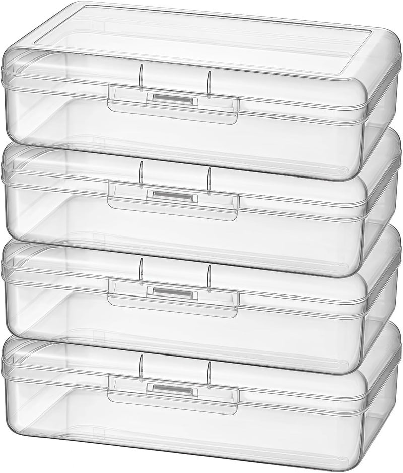 Thintinick 4 Pack Rectangular Clear Plastic Storage Containers Box with Hinged Lid for Beads and Other Small Craft Items (8 x 4.7 x 2.3 inch) - Image 1