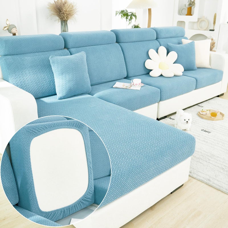 Yoovat Couch Cushion Covers for Sofa Couch Covers WearResistant Universal Sofa Cover Washable Stretch for Sectional Slipcovers TextureSea BlueBack Cover L