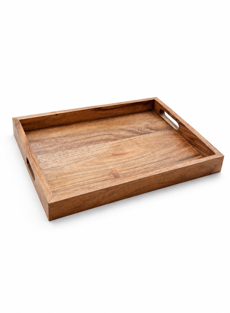 Aanya Homecraft Premium Rectangular Wood Serving Tray with Cut-Out Handles, size 35x25cm – Handcrafted Compact Tea, Snack & Coffee Table Tray for Everyday Hosting, Natural Brown - Image 1