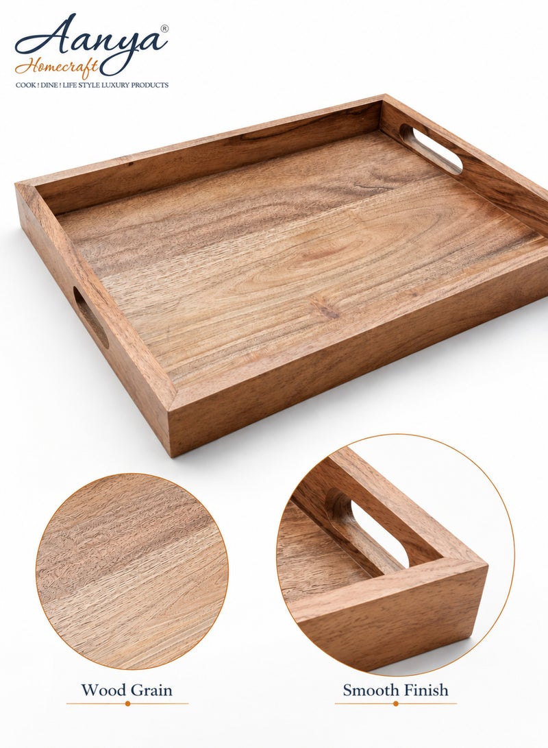 Aanya Homecraft Premium Rectangular Wood Serving Tray with Cut-Out Handles, size 35x25cm – Handcrafted Compact Tea, Snack & Coffee Table Tray for Everyday Hosting, Natural Brown - Image 3