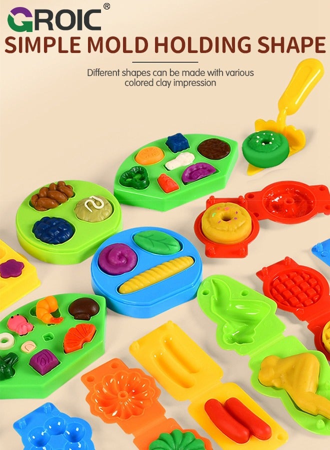 GROIC لعب لعبة الطعام مع الطين لمطبخ الأطفال، ملحقات لعبة الطبخ التظاهري DIY هدية عيد ميلاد، مع صندوق تغليف فاخر بألوان الأطفال 12 نموذجًا من الطين والأدوات - Image 4