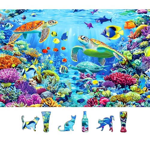 Blueforest 500 Piece Jigsaw Puzzles for Adults Ocean Reef Underwater Scene with Sea Turtles Tropical Fish Puzzle for Seniors Family Challenging Puzzle with Letters on Back Perfect for Game Night 23X15 - Image 1