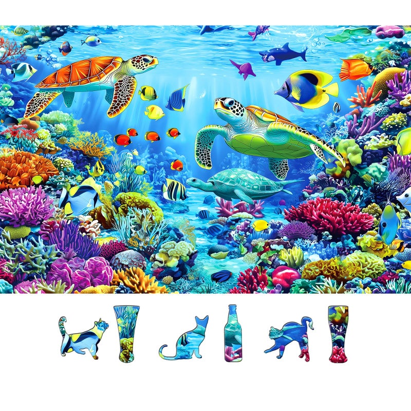 Blueforest 500 Piece Jigsaw Puzzles for Adults Ocean Reef Underwater Scene with Sea Turtles Tropical Fish Puzzle for Seniors Family Challenging Puzzle with Letters on Back Perfect for Game Night 23X15 - Image 3