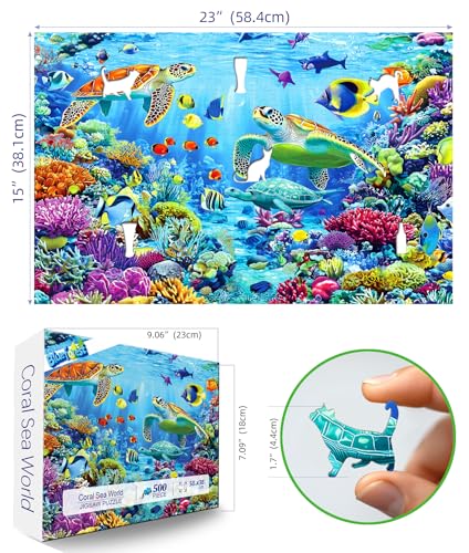 Blueforest 500 Piece Jigsaw Puzzles for Adults Ocean Reef Underwater Scene with Sea Turtles Tropical Fish Puzzle for Seniors Family Challenging Puzzle with Letters on Back Perfect for Game Night 23X15 - Image 5
