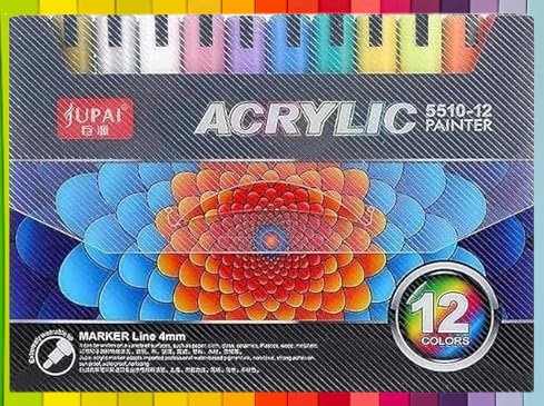 SHB Acrylic Color Markers 12 Shades Markers For Drawing Coloring and Creative Activites Ideal For Canvas Glass Wood and Fabric Painting Set Of 12 Multicolor Markers