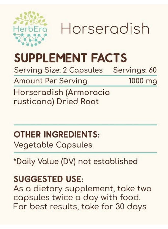 HerbEra Horseradish 120 Capsules 500 Mg Horseradish (Armoracia Rusticana) Dried Root (120 Capsules) - Image 3