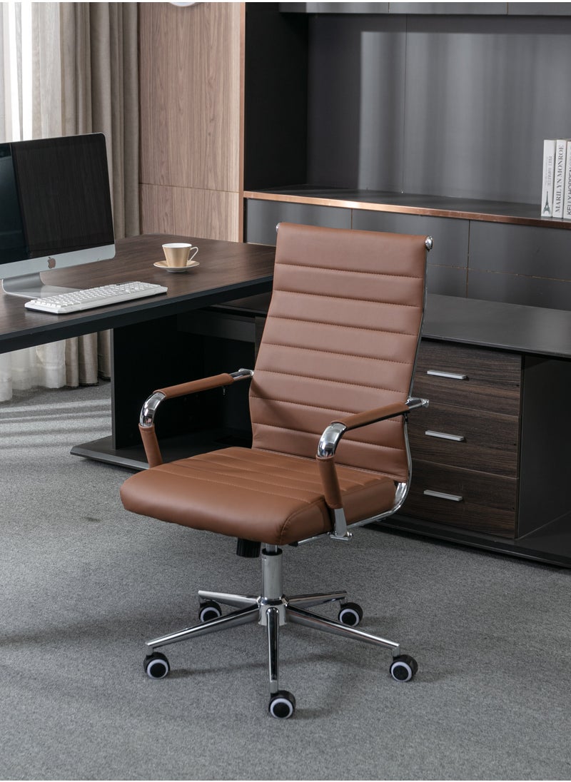 Home Office Chair Ribbed,Modern Leather Conference Room Chairs, Ergonomic Office Desk Chair, High Back Executive Computer Chair, Adjustable Swivel Chair with Arms
