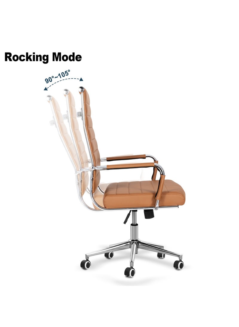 Home Office Chair Ribbed,Modern Leather Conference Room Chairs, Ergonomic Office Desk Chair, High Back Executive Computer Chair, Adjustable Swivel Chair with Arms