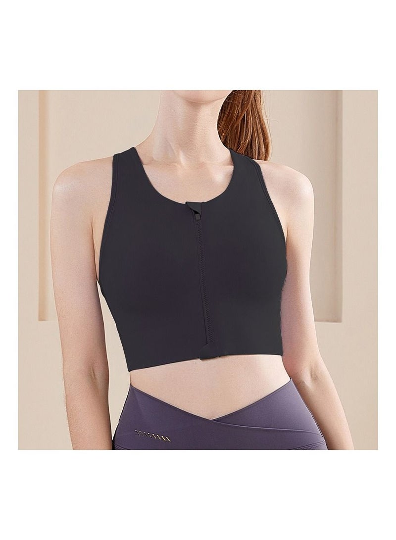 Loquat Front Zipper No Steel Ring Gathering Shock Proof Sports Bra 