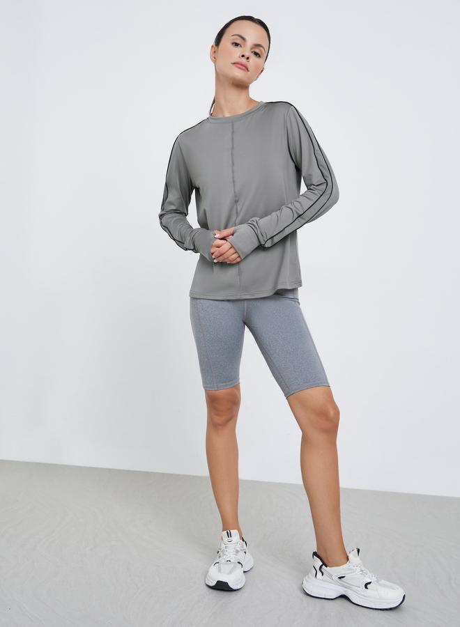 Styli Active Dual Stripe Textured Insert Long Sleeves Top - Image 2