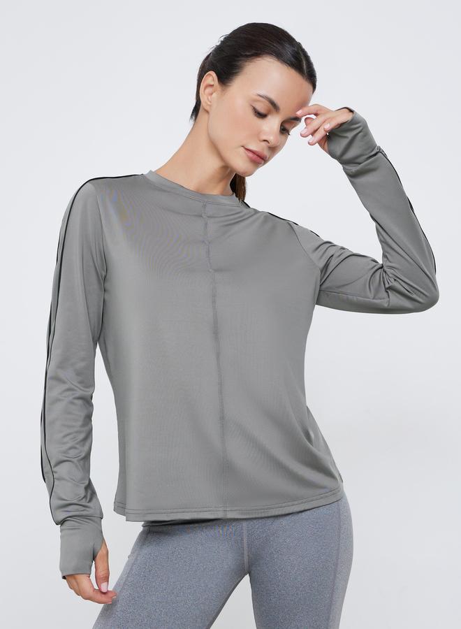 Styli Active Dual Stripe Textured Insert Long Sleeves Top - Image 1