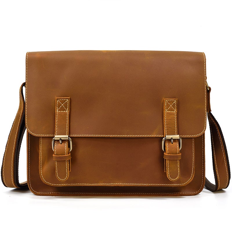 Men'S Genuine Leather Shoulder Bag, Crazy Horse Leather Crossbody Bag, Top Layer Cowhide Flap Shoulder Bag, Ipad Bag, Exclusively For Sales - Image 1