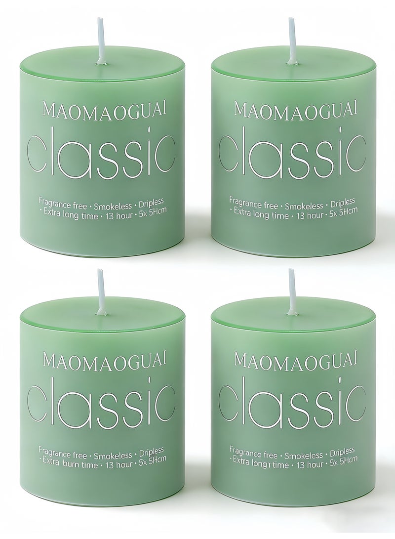 4 Pack Green Tea Scented Candles, Smokeless Dripless Pillar Candles, 13 Hours Long Burning Fragrance Candle Set for Home, Weddings, Parties, Dinner Table Decor, Gift Boxed Aromatherapy Candles - Image 1