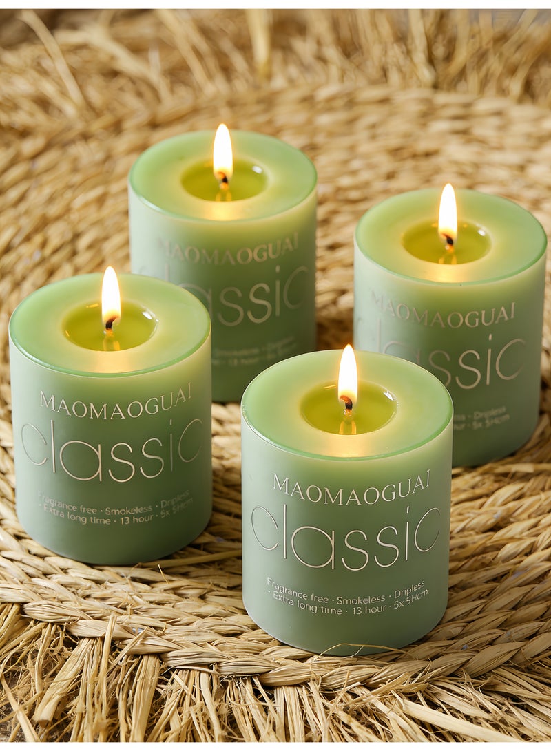 4 Pack Green Tea Scented Candles, Smokeless Dripless Pillar Candles, 13 Hours Long Burning Fragrance Candle Set for Home, Weddings, Parties, Dinner Table Decor, Gift Boxed Aromatherapy Candles - Image 3
