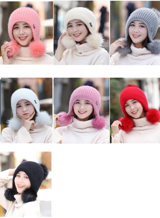 V3E Women's & Girl's Winter Warm Knitted Beanie Hat with Fur Pom Warm Knit Skull Cap Beanie (Coffee) - Image 3