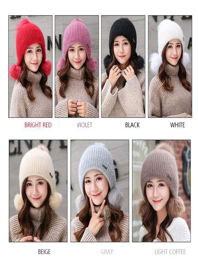 V3E Women's & Girl's Winter Warm Knitted Beanie Hat with Fur Pom Warm Knit Skull Cap Beanie (Coffee) - Image 4