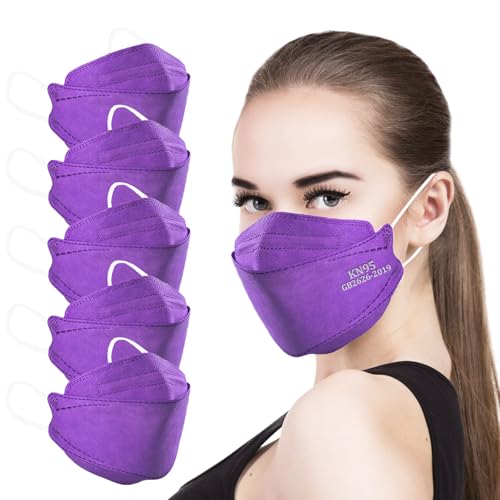 akgk KN95 Face Masks 50 Pack,5-Ply Disposable Purple Face Mask Against PM 2.5 Smoke and Dust - Image 1
