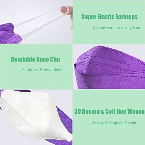 akgk KN95 Face Masks 50 Pack,5-Ply Disposable Purple Face Mask Against PM 2.5 Smoke and Dust - Image 2