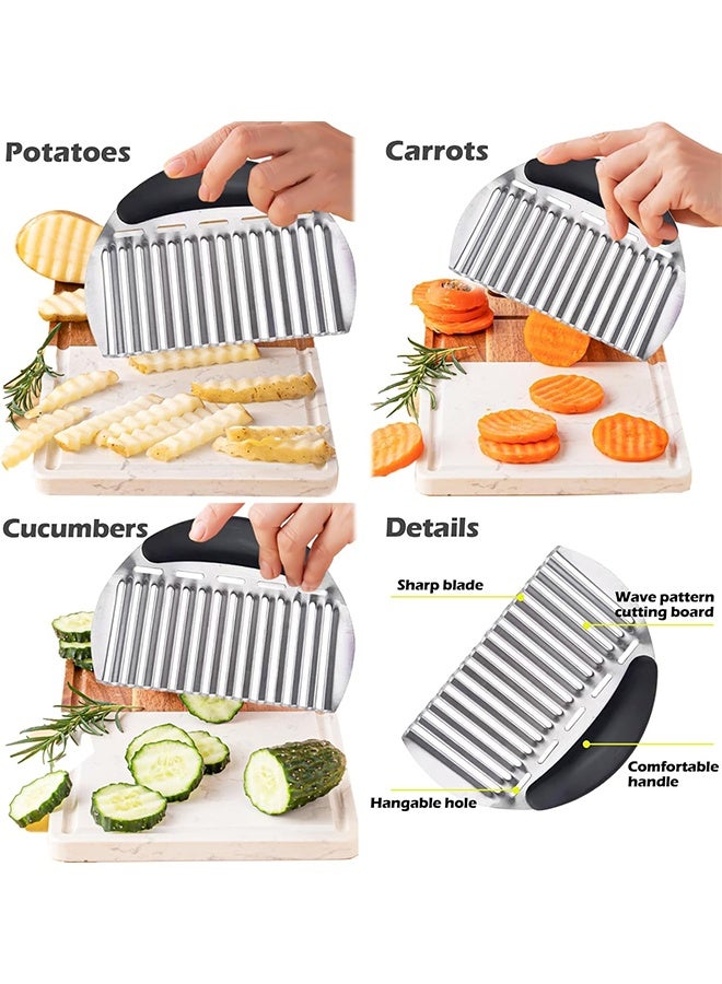 اتش واي قاطع التجعد الكبير القاطع الفرنسي ، قطاعة البطاطس المجعدة الكبيرة المفرمة المتموجة ، أدوات تقطيع التقطيع المتموجة من الفولاذ المقاوم للصدأ مع مقبض لخضروات الجزر - Image 3