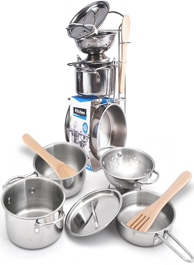 KEJIH 8 PCS Stainless Steel Play Pots and Pans Toys for Kids-Kitchen Playset Pretend Game Toys Cookware Cooking Utensils,Children Kitchen Accessories Set,Great Learning Gifts for Toddler & Boys Girls - Image 1