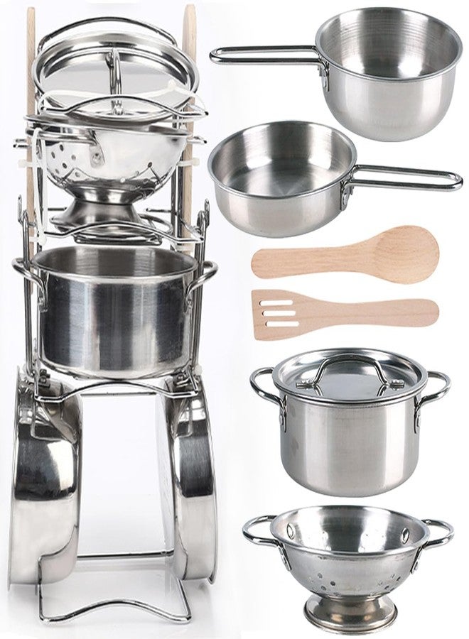KEJIH 8 PCS Stainless Steel Play Pots and Pans Toys for Kids-Kitchen Playset Pretend Game Toys Cookware Cooking Utensils,Children Kitchen Accessories Set,Great Learning Gifts for Toddler & Boys Girls - Image 4