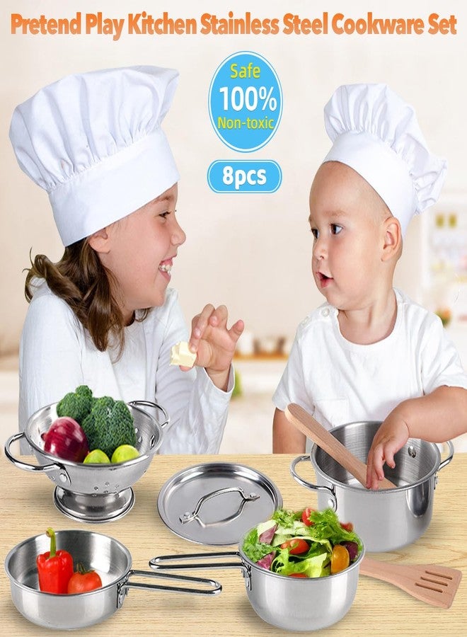 KEJIH 8 PCS Stainless Steel Play Pots and Pans Toys for Kids-Kitchen Playset Pretend Game Toys Cookware Cooking Utensils,Children Kitchen Accessories Set,Great Learning Gifts for Toddler & Boys Girls - Image 2