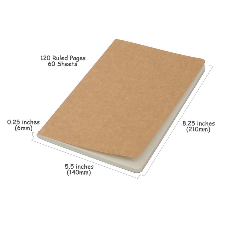 TWONE 3 Pack Travel Journal Notebook for Travelers or School - Kraft Brown Soft Cover - 5.5â€ x 8.25â€ - 120 Ruled Pages, 60 Sheets - Image 4