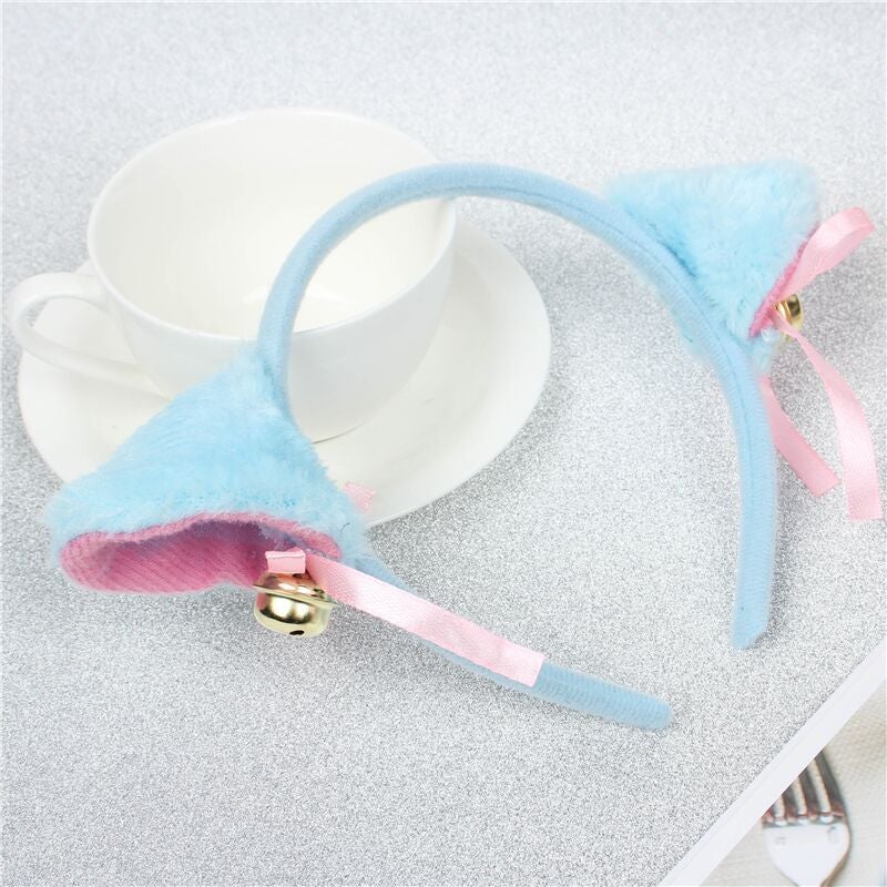 Generic Anime Cat Ear Headband Cosplay Paw Gloves Cute Tail Sky Blue Hair Band