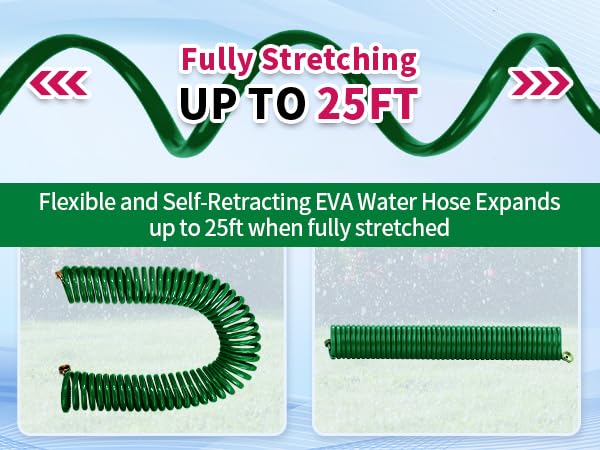 AUTOMAN Coil Garden Hose 25 ft, EVA Curly Water Hose with Brass Connectors, Recoil Garden Water Hose,Includes 7-Pattern Function Sprayer,Retractable,Corrosion Resistant Garden Coil Hose. - Image 3